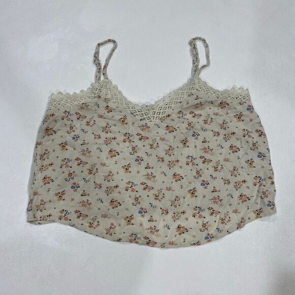 American Eagle Lace Trim Floral Cami Tank Top Cream Size M - Picture 1 of 7